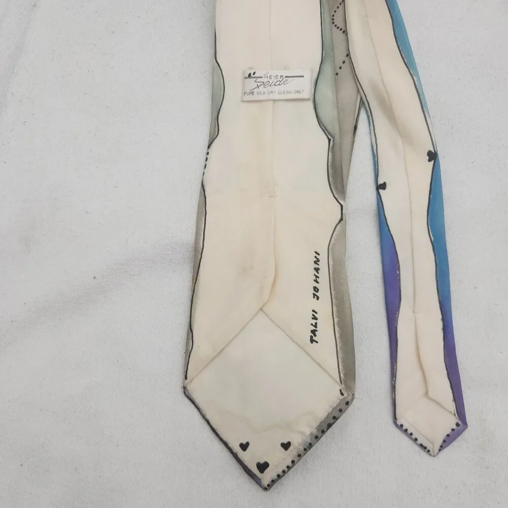 Tie Meier Seide Silk Hand Painted Artist Signed German VTG Phoenix Birds Owl